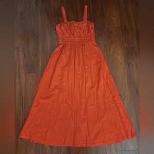 LOFT Orange Midi Sundress with Smocked Waist